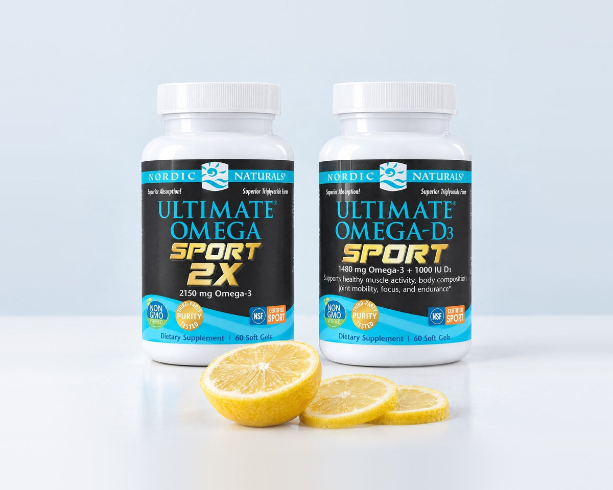 Ultimate Omega Sport 2X i Ultimate Omega-D3 Sport z cytryną - seria Sport Nordic Naturals