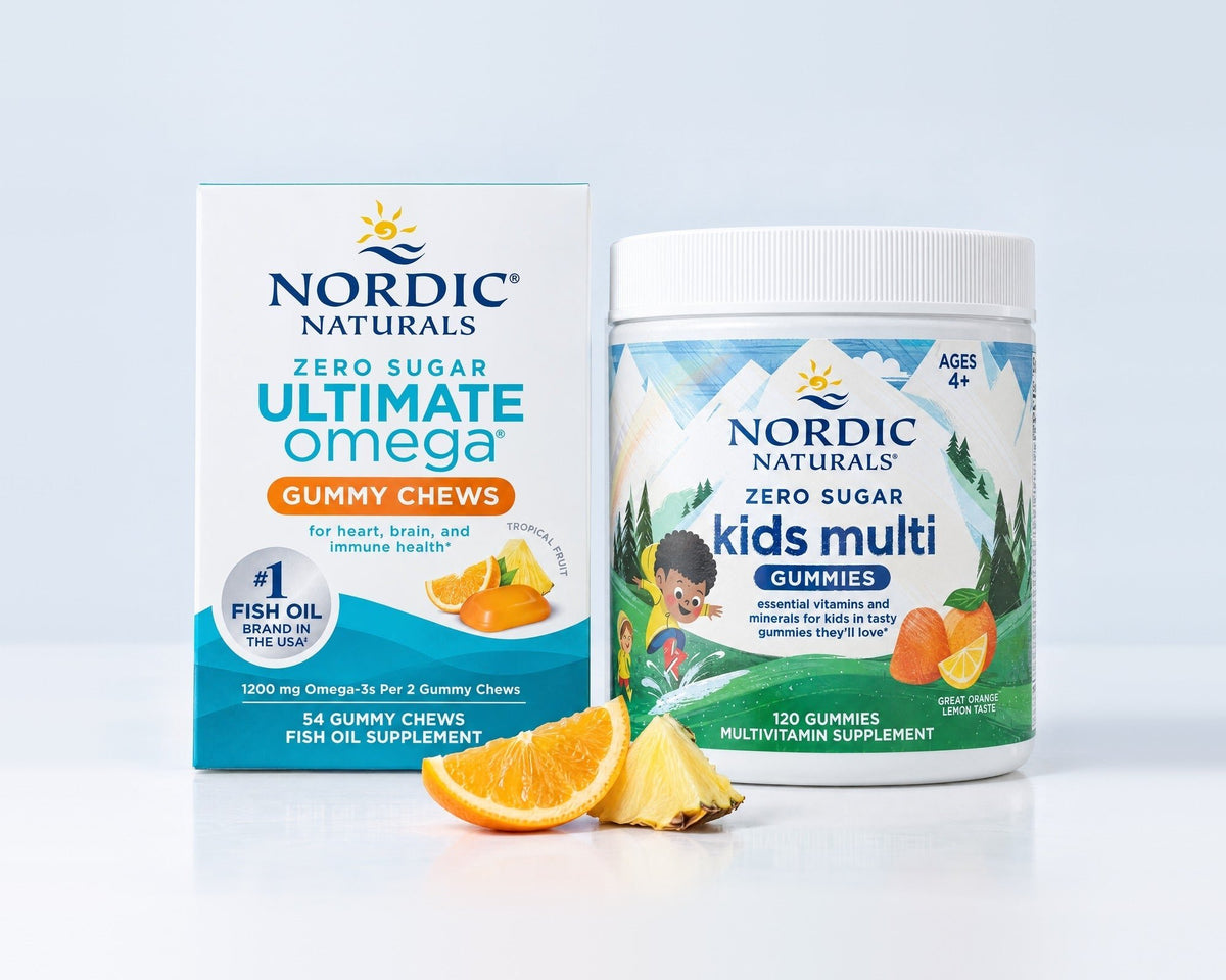 Zero Sugar Ultimate Omega Gummy Chews i Zero Sugar Kids Multi Gummies - seria Zero Sugar Nordic Naturals
